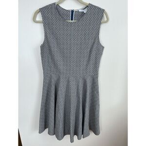 DVF Diane von Furstenberg Jeannie Fit And Flare Mini Dress Blue and White 10 M L